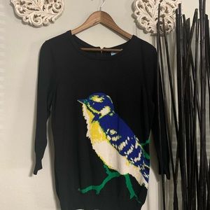 Long sleeve black sweater with bird detail